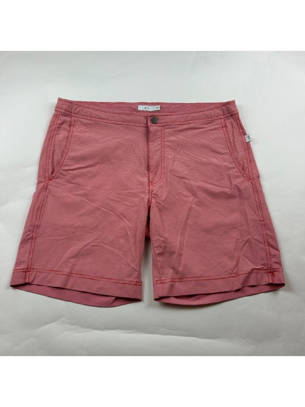 Onia Men's Coral Micro Checkered The Calder Swim Trunks 34